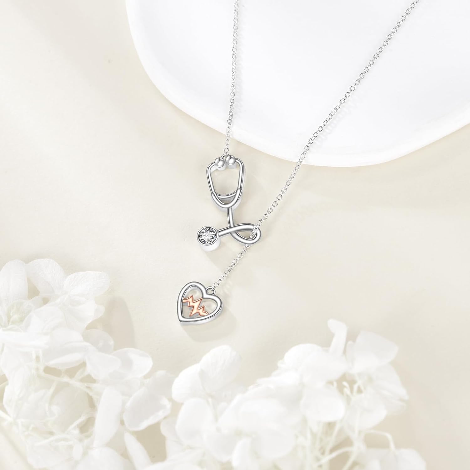 YAFEINI Adjustable Lariat Y Necklace for Women 925 Sterling Silver Key/Ladybug/Stethoscope/Scales of Justice/Baker Necklace Birthday Jewelry for Mom Christmas Gifts - Image 3