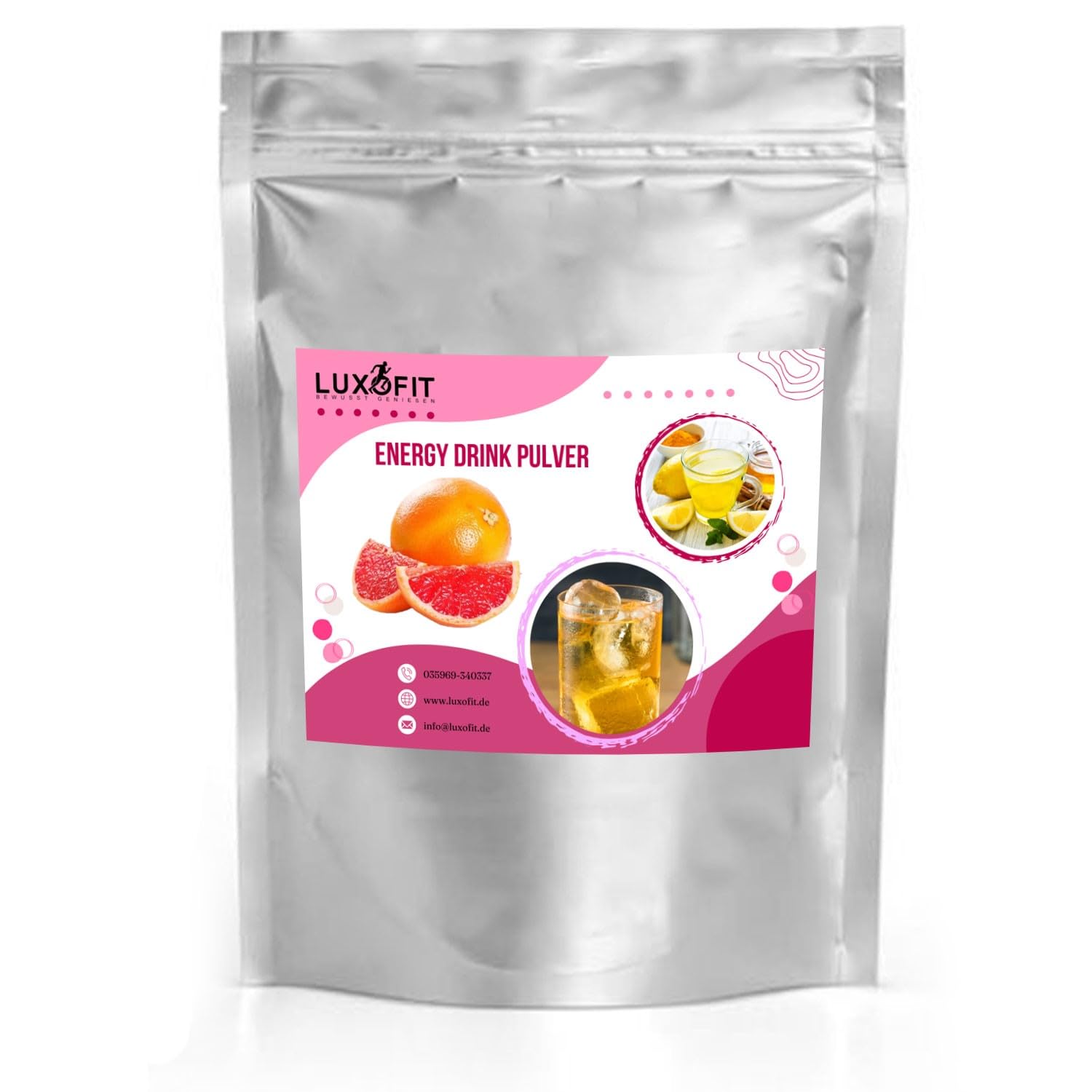 Luxofit Grapefruit Energydrink Pulver, allergenfrei, schnelle und leichte Zubereitung, Taurinhaltiges Getränkepulver, natürliche Farbstoffe, Geschmacksintensiv (10 Kg)