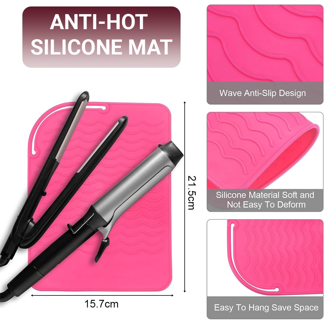 2 Pcs Gants Anti Chaleur et 1 Coussin Anti-brûlure, Gants de Protection pour Coiffure, Rose