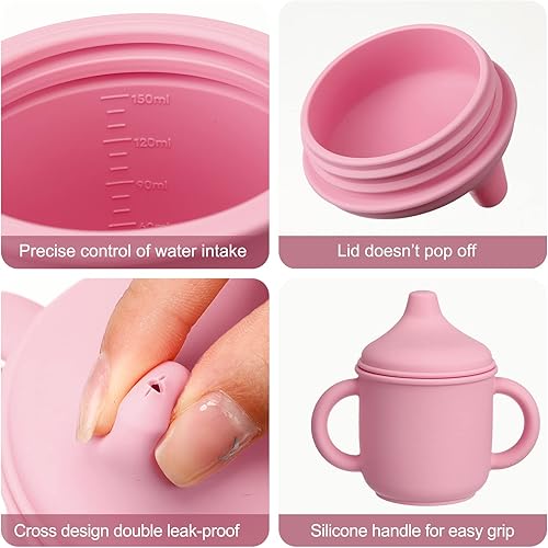 Miniatura 4 de 2 vasos de silicona para entrenamiento para bebés de 6 meses, taza suave para bebé con popote a prueba de derrames, para niños pequeños con asas y