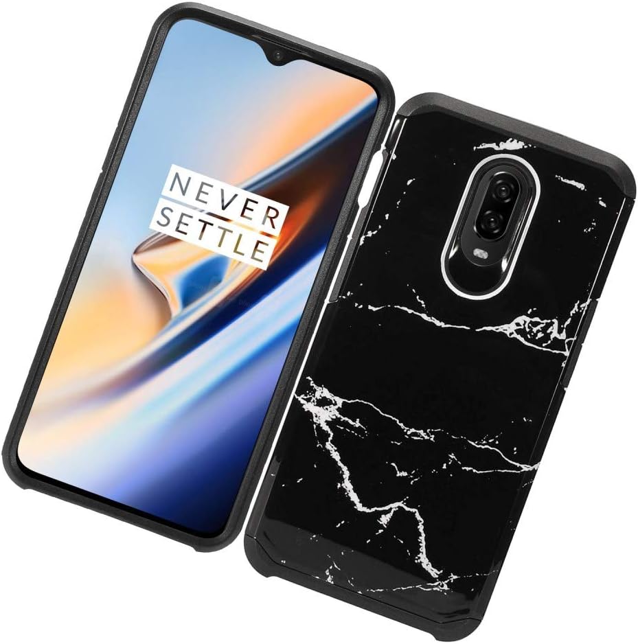 Fit Tmobile OnePlus 6T Case Phone Cover Dual Layer Rugged Hybrid Slim Fit Accessory for Girl Woman Teen Ladies (Black Marble)