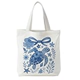KBRCT Ocean Beach Tote Bag for Women, Ocean Lover Gifts, Marine Biology Sea Animal Reusable Shopping Grocery Bags