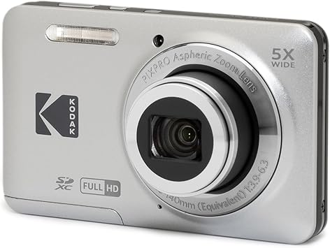 KODAK PIXPRO FZ55-GRY 16MP CMOS Sensor Digital Camera 5X Optical Zoom 28mm Wide Angle 1080P Full HD Video 2.7" LCD Vlogging Camera, Gray