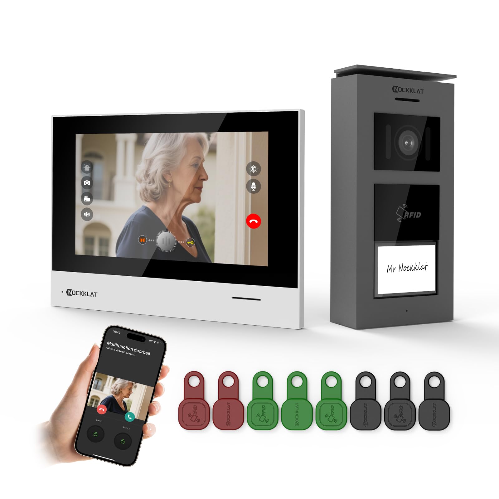 WLAN 2 draht Video-türsprechanlage mit Kamera IP65, 1080p HD, 7 Zoll Touchscreen, Entriegelung familienhaus per App/Swip karte, Bewegungserkennung,Nachtvision, lokale Wetterinformationen