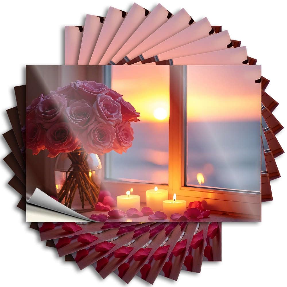 Dorm Door Decorations Military Saying - A Bouquet of Roses with Candles in Front of A Sunset Case Waterproof Vinyl Sticker(12X18CM)