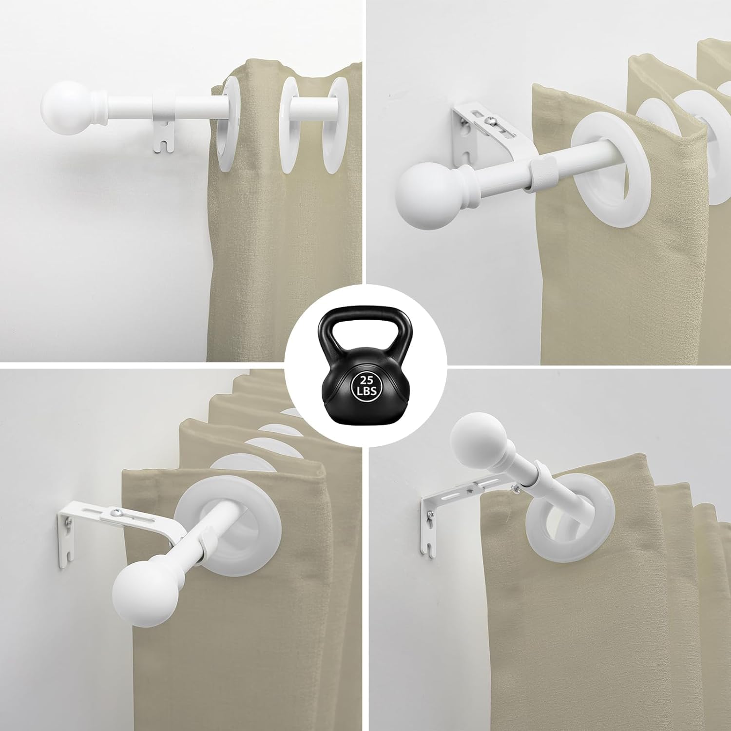 Bastone Per Tende In Metallo - Regolabile 76-226 Cm | Bianco Opaco | Con Supporti E Viti | Per Tende Con Grommet - Foto 5