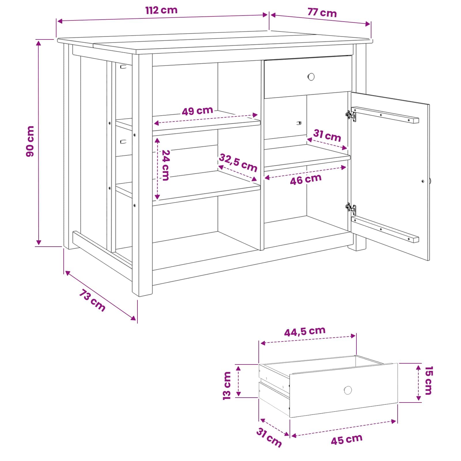 Set di isole da cucina, 2 pezzi, in legno massello di pino e cera