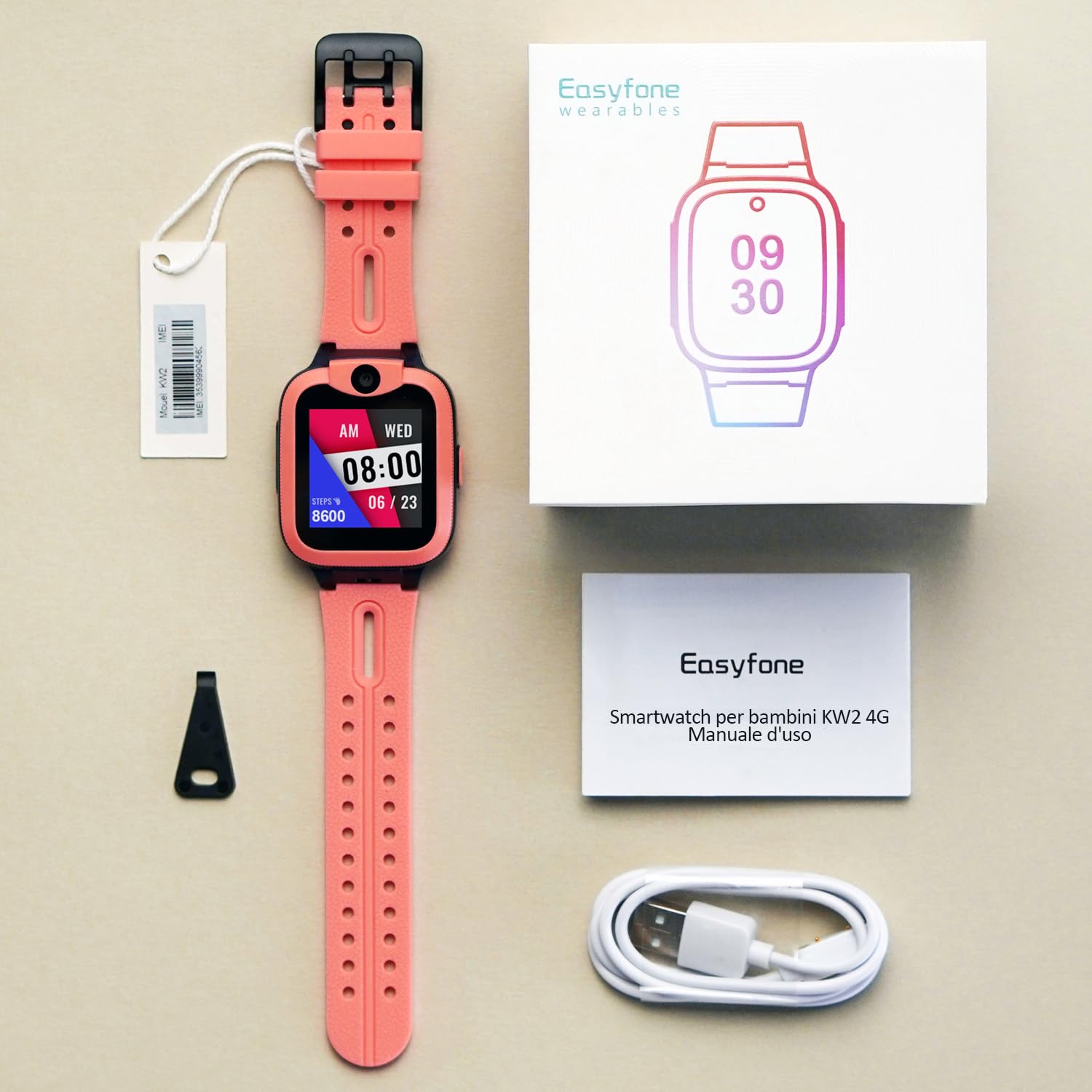 Easyfone KW2 Smartwatch 4G per Bambini con Chiamate, GPS, Chat vocale, Contapassi, App per genitori, Modalità Classe, Funzione SOS, IP68 impermeabile