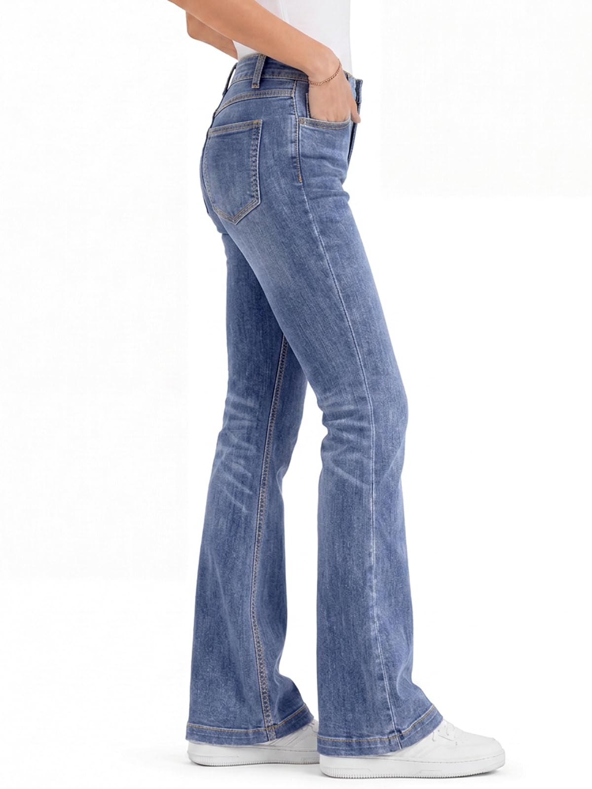 Cicy Bell Jeans da donna a vita alta, taglio bootcut, elasticizzati, aderenti, svasati, con tasche