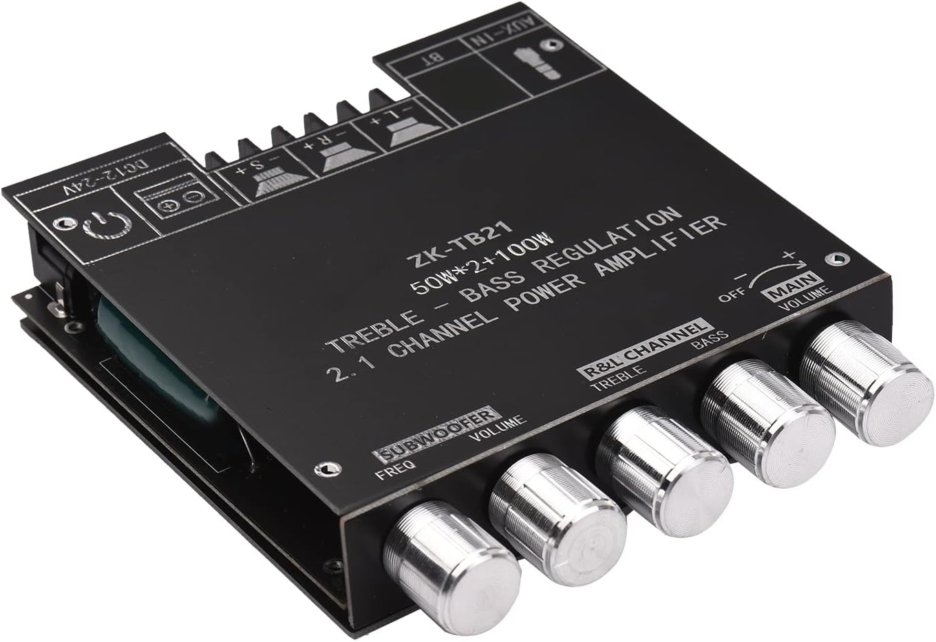 HEIYE 2.1 Channel Subwoofer Power Amplifier Module DIY Kit 50Wx2+100W Treble Bass Volume Control DC 12-24V BT Audio Amplifier Board Stereo Speaker Digital Amp for Audio System