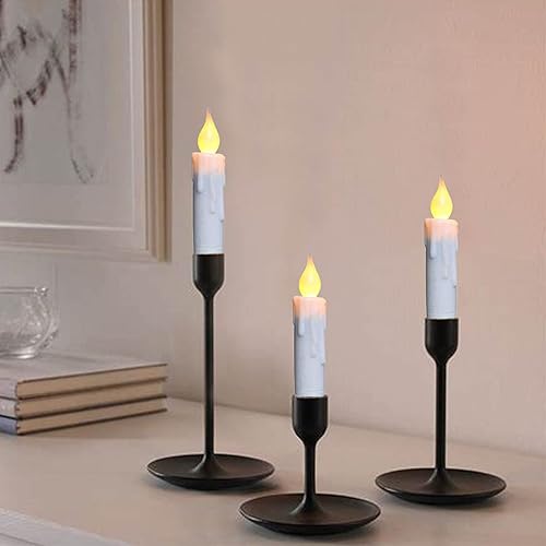 Miniatura 3 de CVHOMEDECO. Velas cónicas parpadeantes LED sin llama, funcionan con pilas, con temporizador, color blanco, 4-34 pulgadas, juego de 3