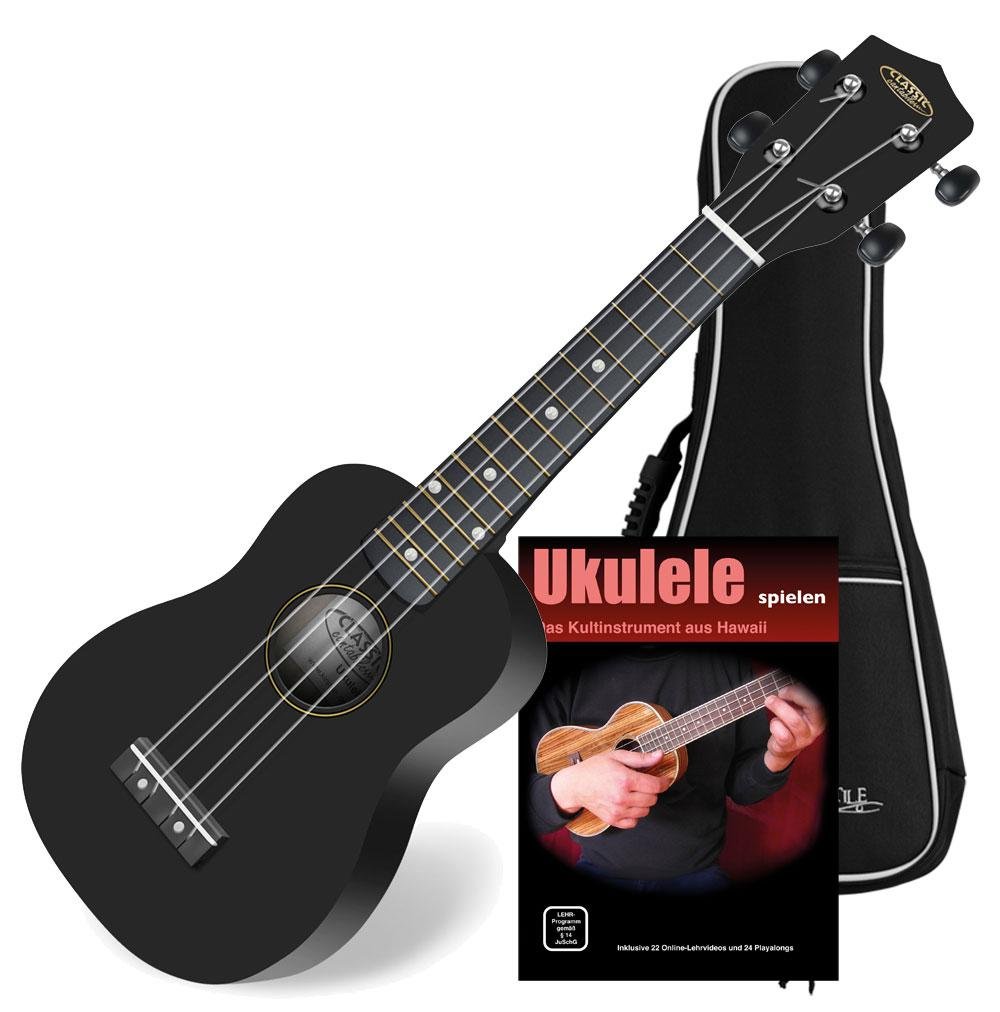 Classic Cantabile US-100 BK ukulele sopranowe czarne zestaw wraz z torbą + zeszytem do nauki
