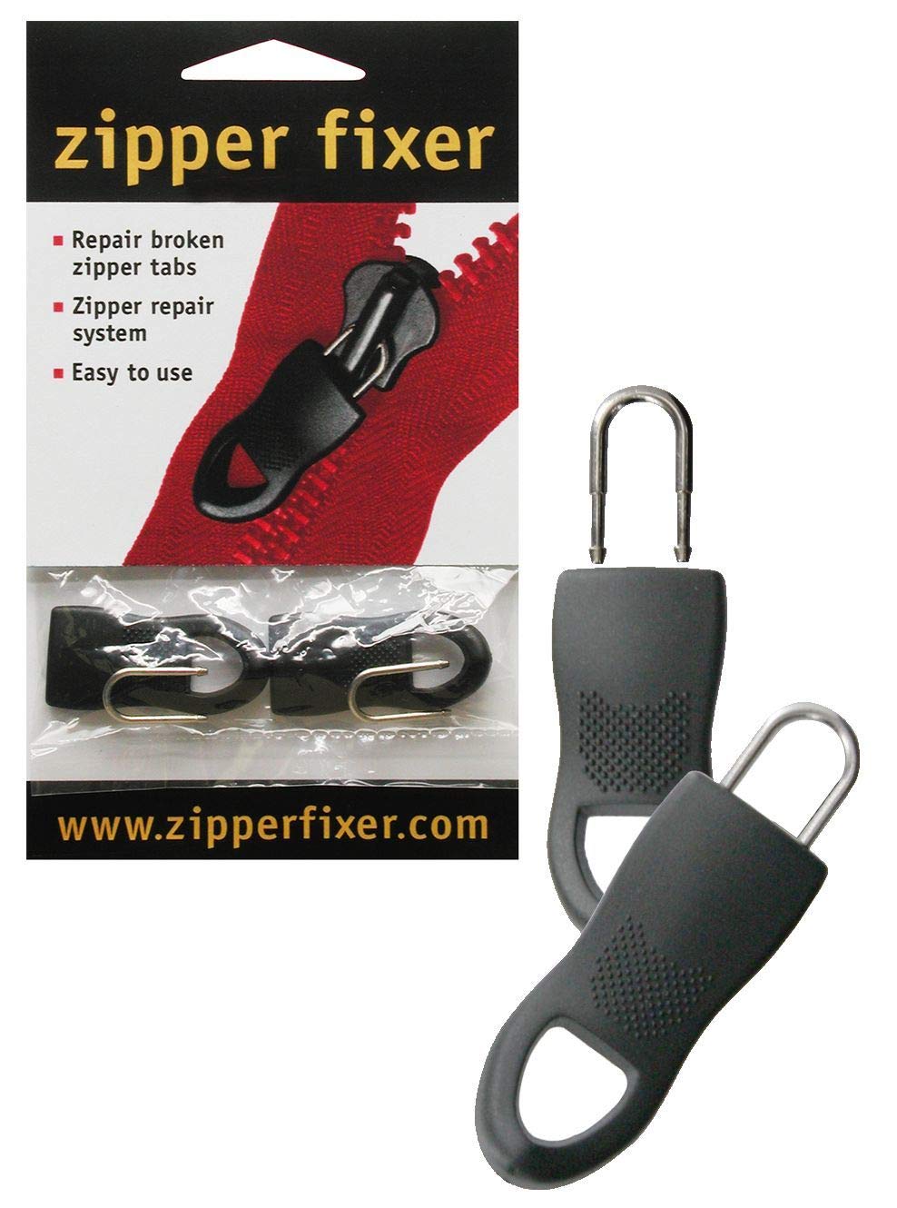 Ohio Travel Bag Zipper Fixer, Jumbo, 1-5/8" X 11/16", Pack of 2, Black, Plastic, ZF-6-PK