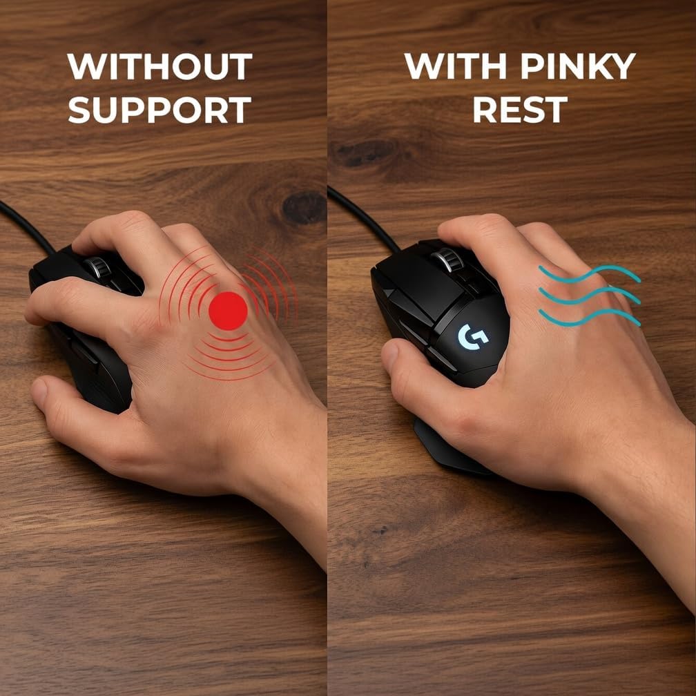 Universal Pinky Finger Rest for Flat-Sided Gaming Mice Ergonomic Grip Mod for Comfort, Aim Stability & Fatigue Relief Adhesive-Free ABS Polymer
