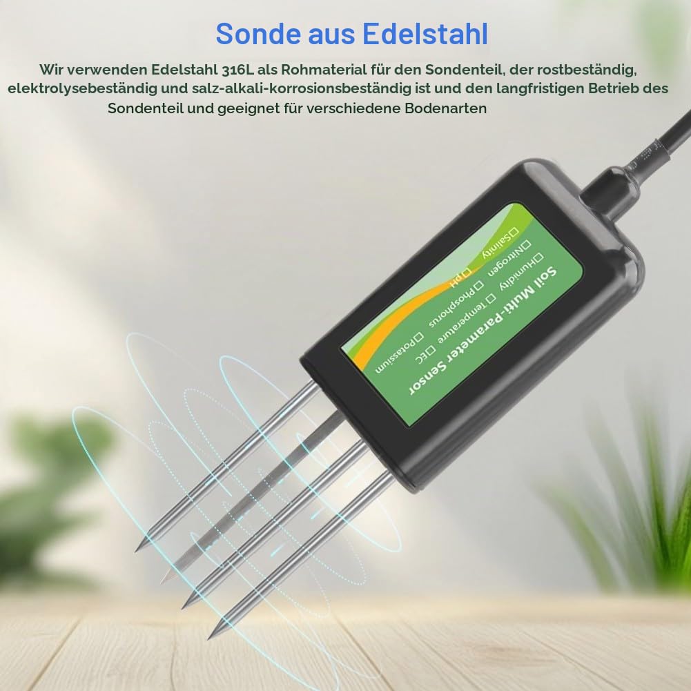 8 in 1 USB Bodentester Bodensensor, Digital Bodentest Messgerät mit pH Temperatur Feuchtigkeit NPK Nährstoffanalyse Leitfähigkeit Salzgehalt für Garten