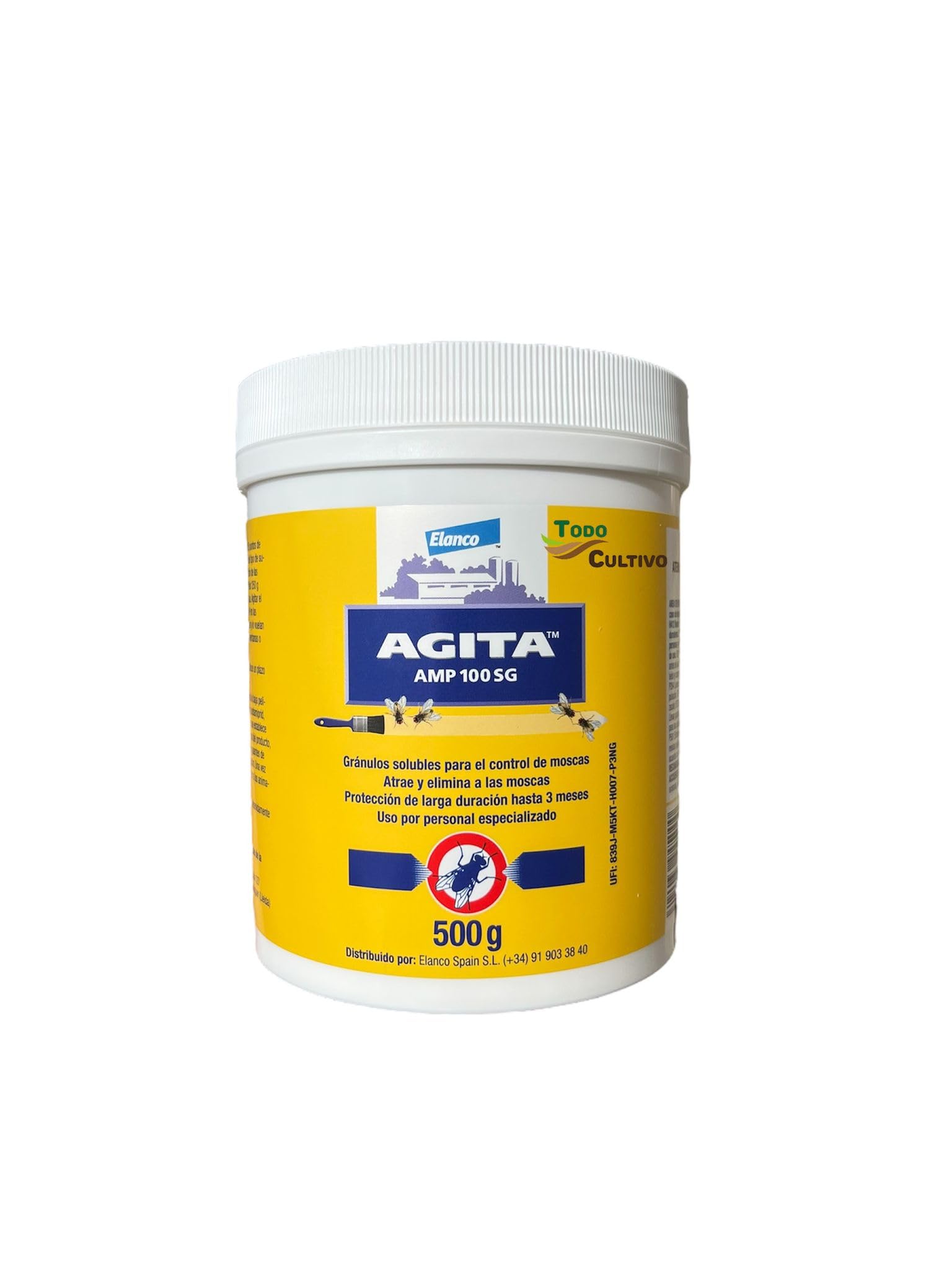AGITA MOSCAS ACETAMIPRID 10% PARA CONTROL DE MOSCAS 500 GRS. 3 MESES DE PERSISTENCIA. A base de CON ATRAYENTE SEXUAL cis-9-trico-sene