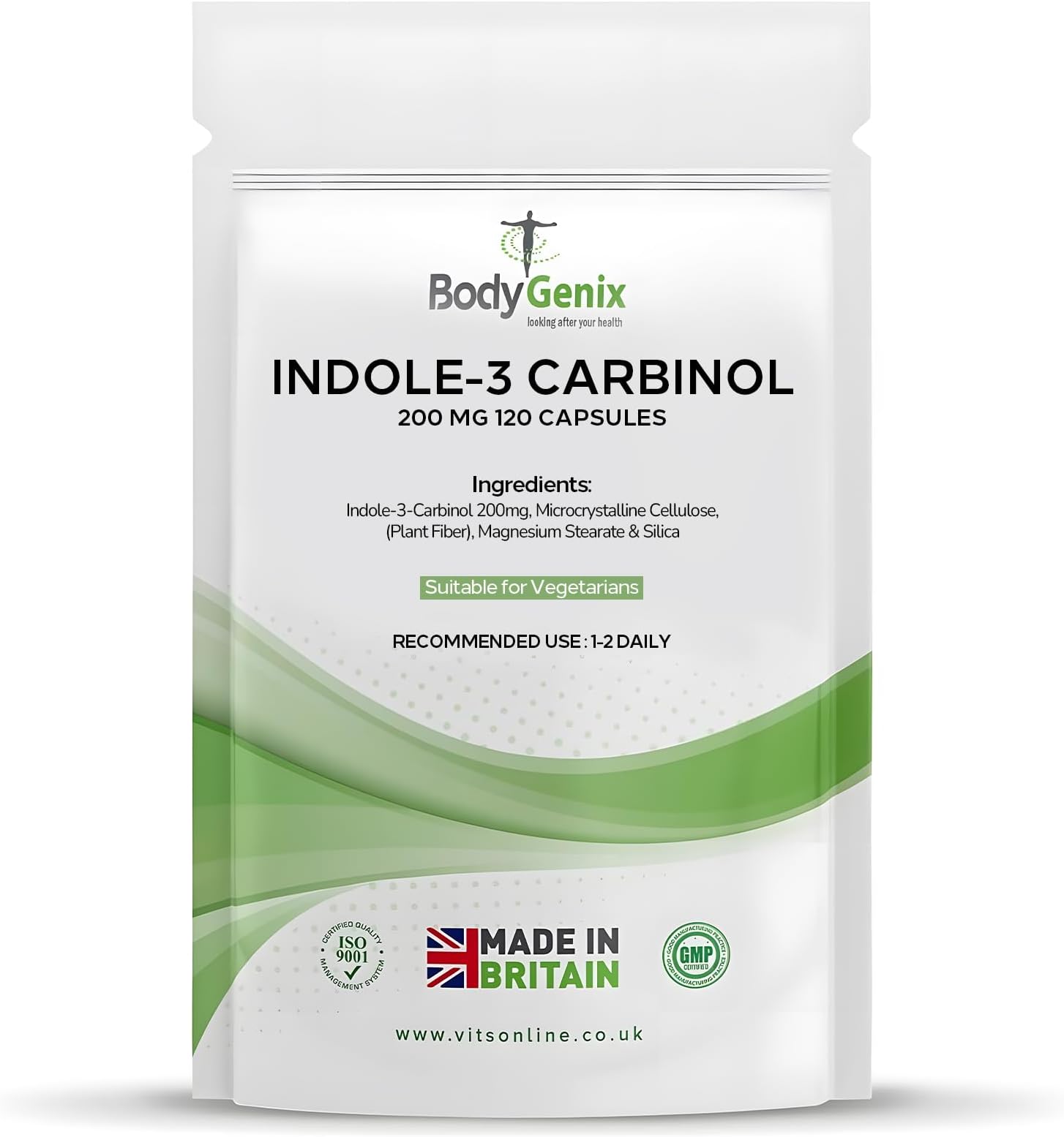 Bodygenix Indole-3 Carbinol 200mg Vegan Capsules Hormonal Balance Immune System Detoxification Support Natural Food Supplement - 120 Capsules 4 Month Supply