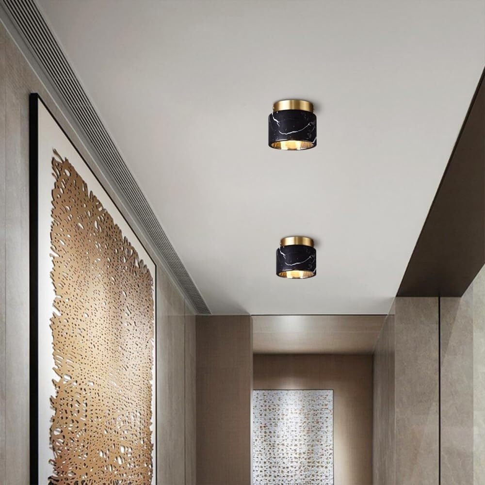 Modern Nordic Ceiling Light, Natural Stone Shade Ceiling Lamp, Mini E27 Lighting Fixture Retro Brass Ceiling Light Kit for Farmhouse Kitchen Bedroom Foyer Corridor (Black)