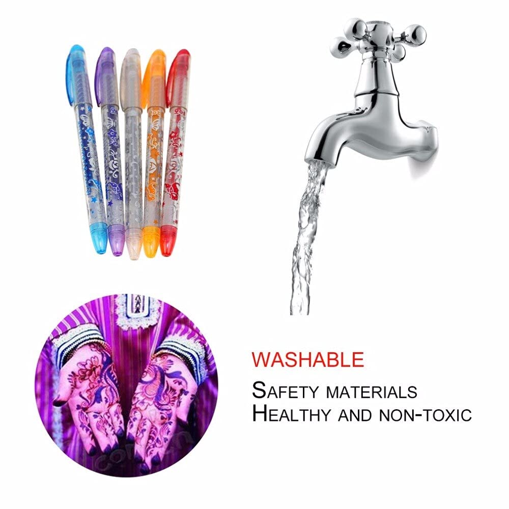 6 TEMPORARY TATTOO Gel Pens & BRACELET Watch -Semi Pemanent, Body Glitter, Skin Tattoo with Patterened STICKER STENCILS (2 Pack of 6) - Image 3