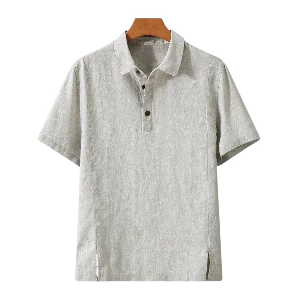 Polo de manga corta para hombre, estilo chino, mezcla de lino, ajuste holgado, duradero, para oficina, viajes, uso diario