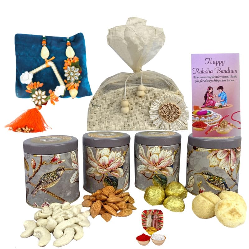 Image of NUTRI MIRACLE Rakhi Festival Hamper with Nut Chocolates, Dry Fruits, Tilak and Rakhi Card for Bhaiya Bhabhi