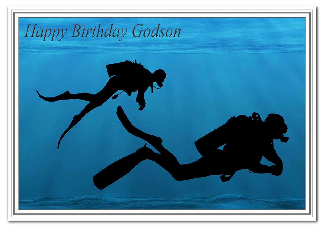Scuba Diving Birthday Cards for him - Best Unusual Unique Cool – Men Male (Godson Birthday Card – Sea Swimming theme)