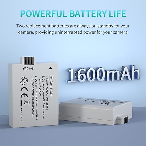 Vista 4 de LP Paquete de baterías E5, paquete de 2 baterías de 1600 mAh compatibles con Canon EOS Rebel XS, Rebel T1i, Rebel XSi, 1000D, 500D, 450D, Kiss X3, 2