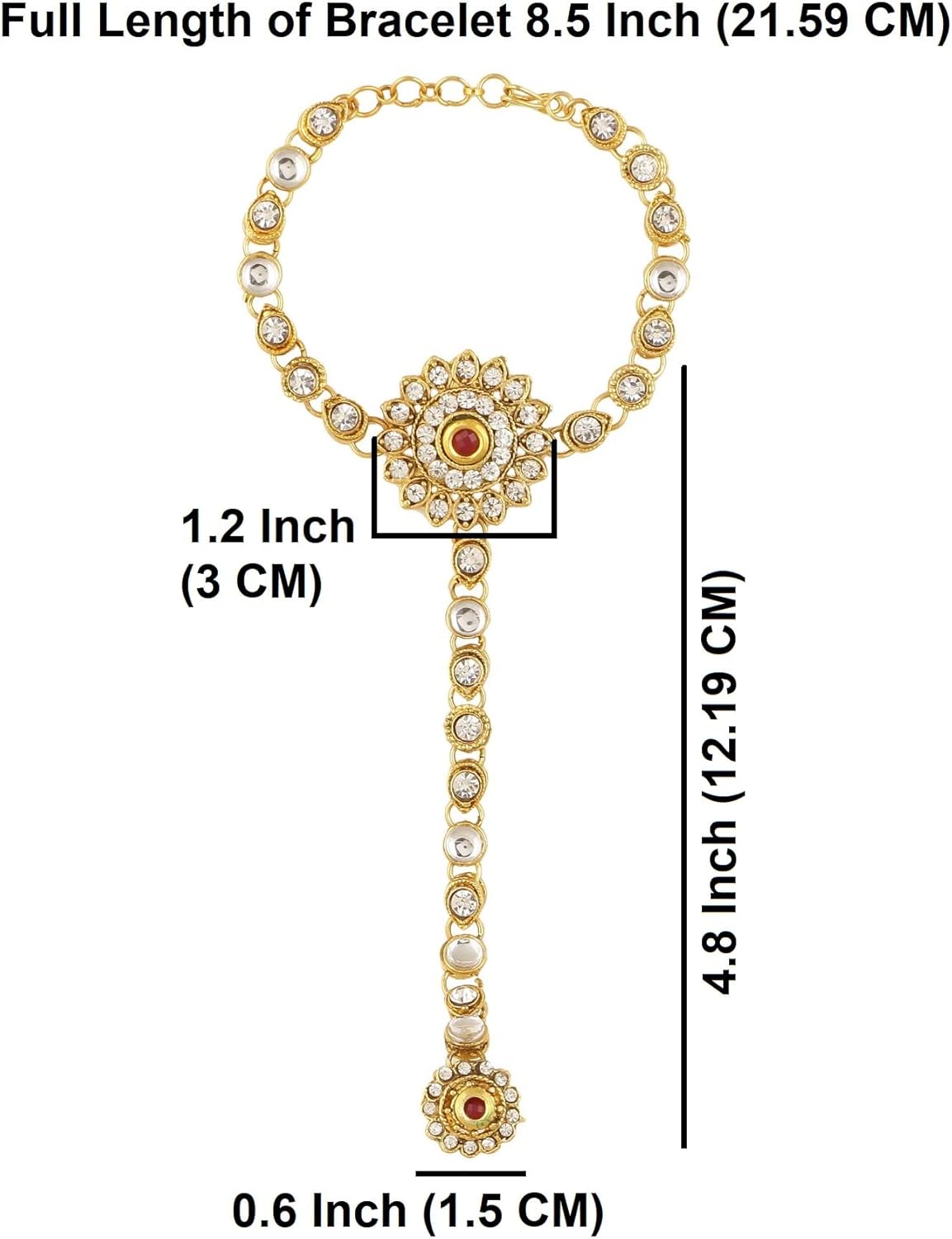 Efulgenz Indian Jewelry Traditional Kundan Hand Chain Finger Ring Bracelet Slave Chain Link Harness Bracelet for Women - Image 4