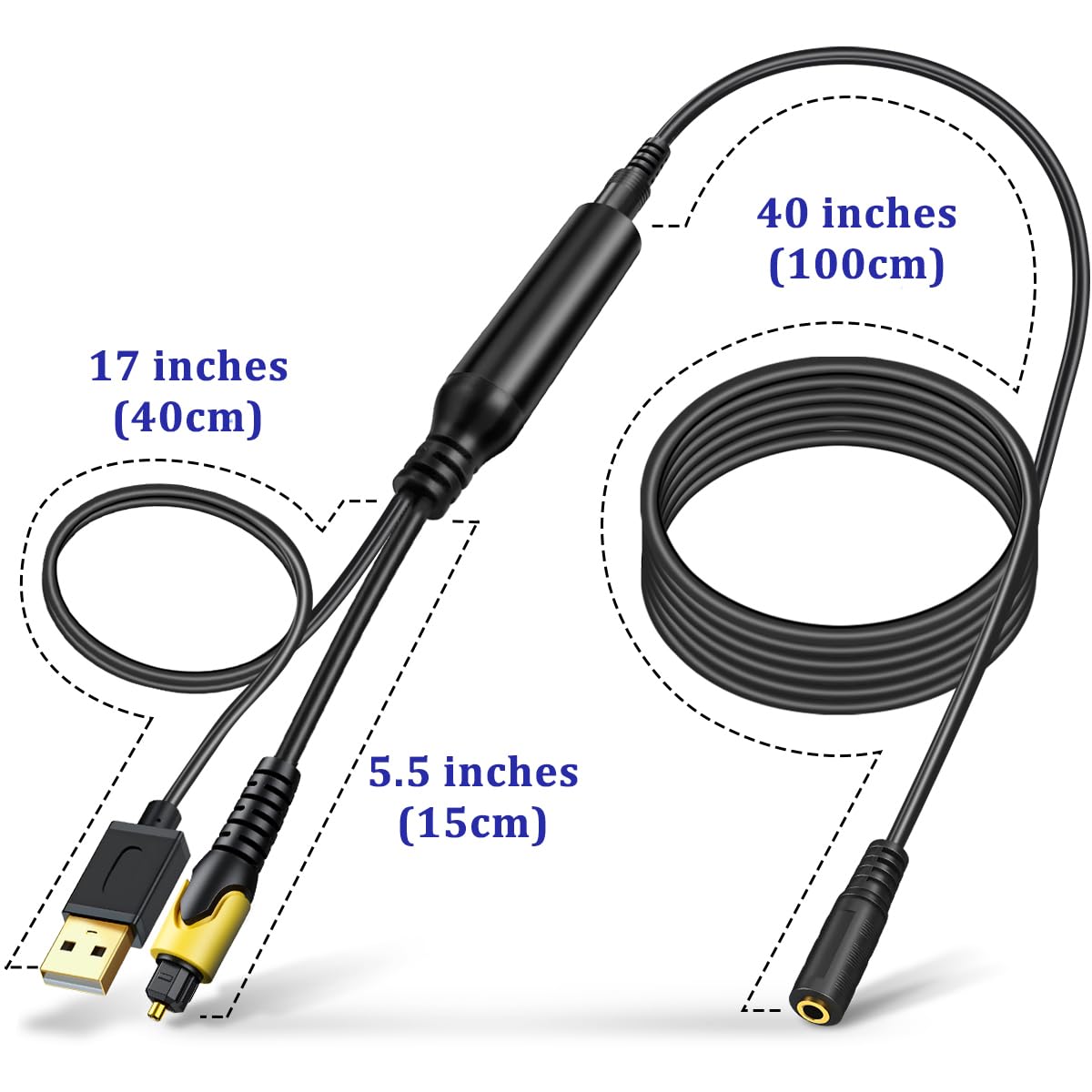 Convertidor óptico DAC de 192 KHz a 3,5 mm, adaptador de audio óptico a AUX, señal unidireccional de TOSLINK a cable hembra de 3,5 mm solo para transferencia de audio de TV a AUX, el formato de audio