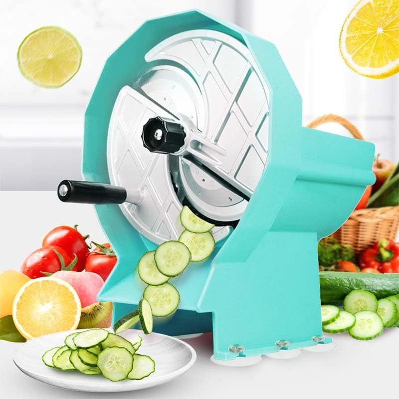 Cortador manual de frutas y verduras con grosor ajustable (0,2-12 mm) para uso en cocina, base de succión fuerte, diseño lavable, cuchillas de acero al carbono para un corte rápido en 10 segundos