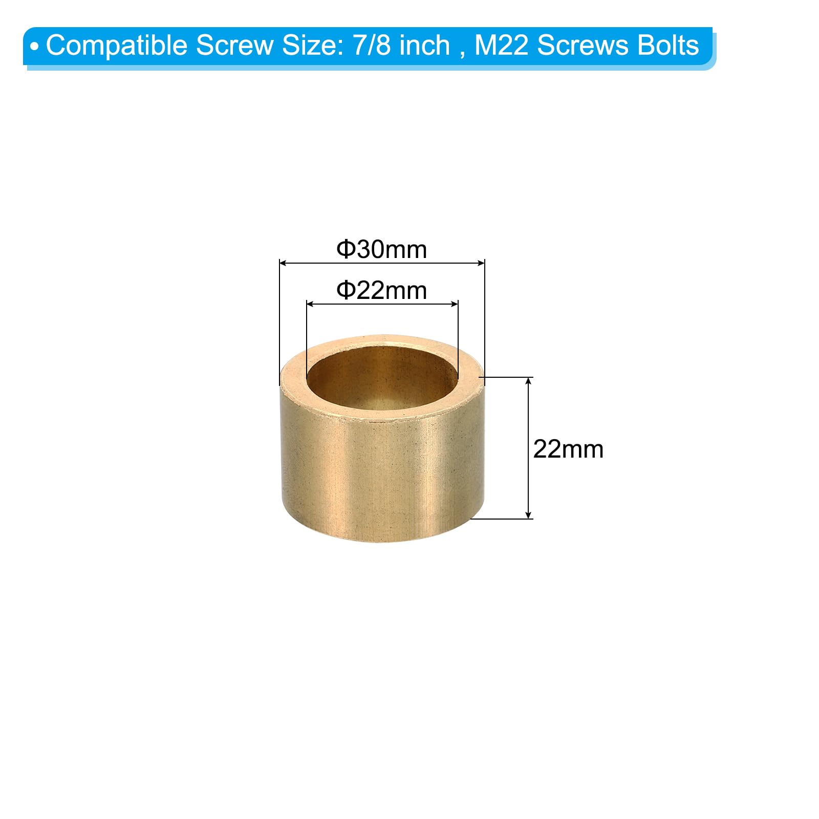 PATIKIL M22 Brass Spacers, 1 Pcs Metal Spacers Brass 22mm ID x 30mm OD x 22mm L Brass Spacers Screw Standoff for 7/8 Inch or M22 Screw - Image 2