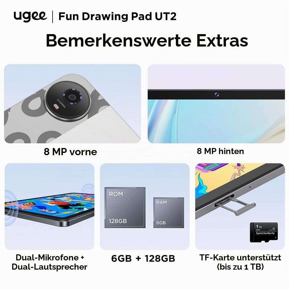 UGEE Pad 10,36 Zoll - Zeichnung Tablette kein Computer erforderlich - 6GB+128GB 2K Ultra HD Large Screen mit Full-Laminated Screen - Android 14 Tablet - Zeichnung Stand für 7000mAh+18W Batterie
