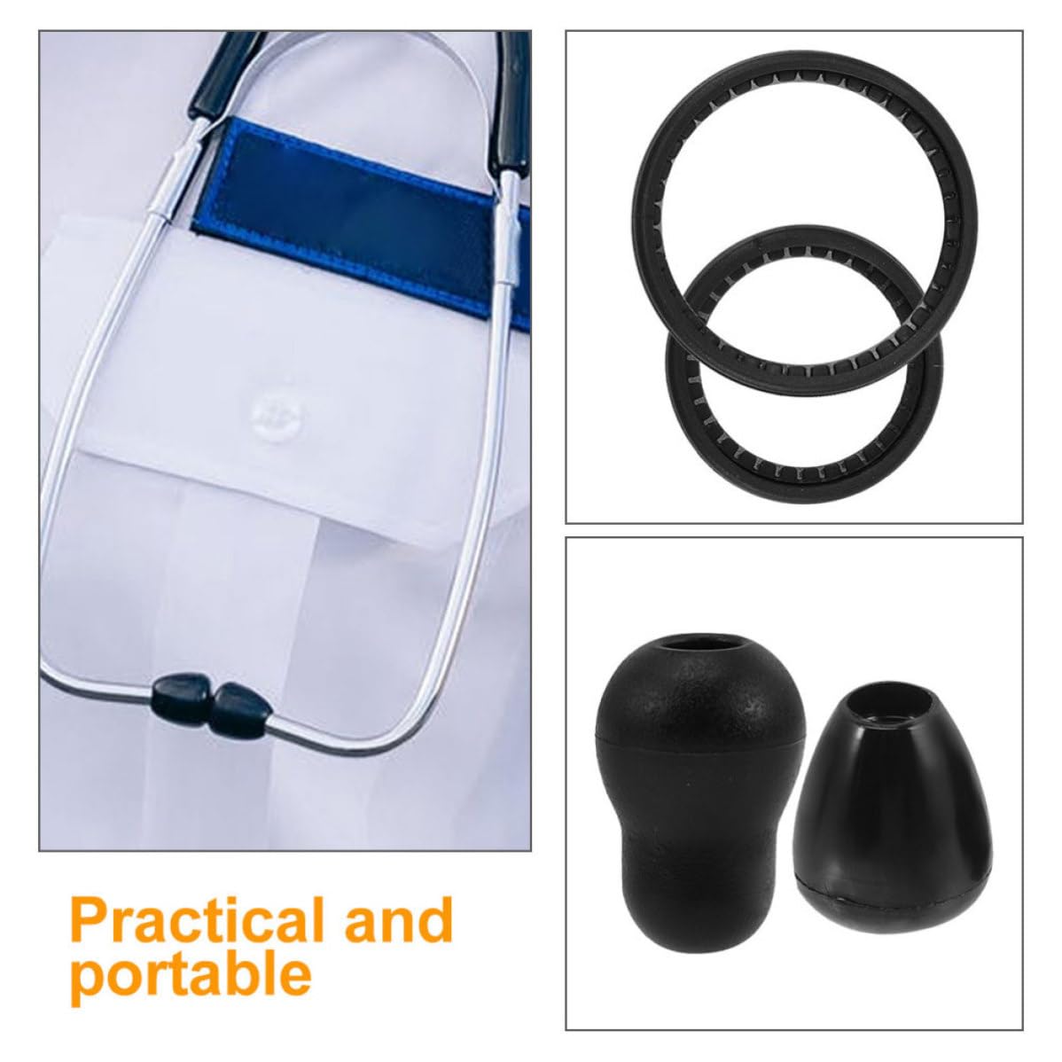 Ipetboom 2 Sets Replacement Diaphragm Set Ear Pieces for Stethoscopes, Black Pe Material with Integrated Design, Portable Replacement Parts Suitable for Healthcare Professionals