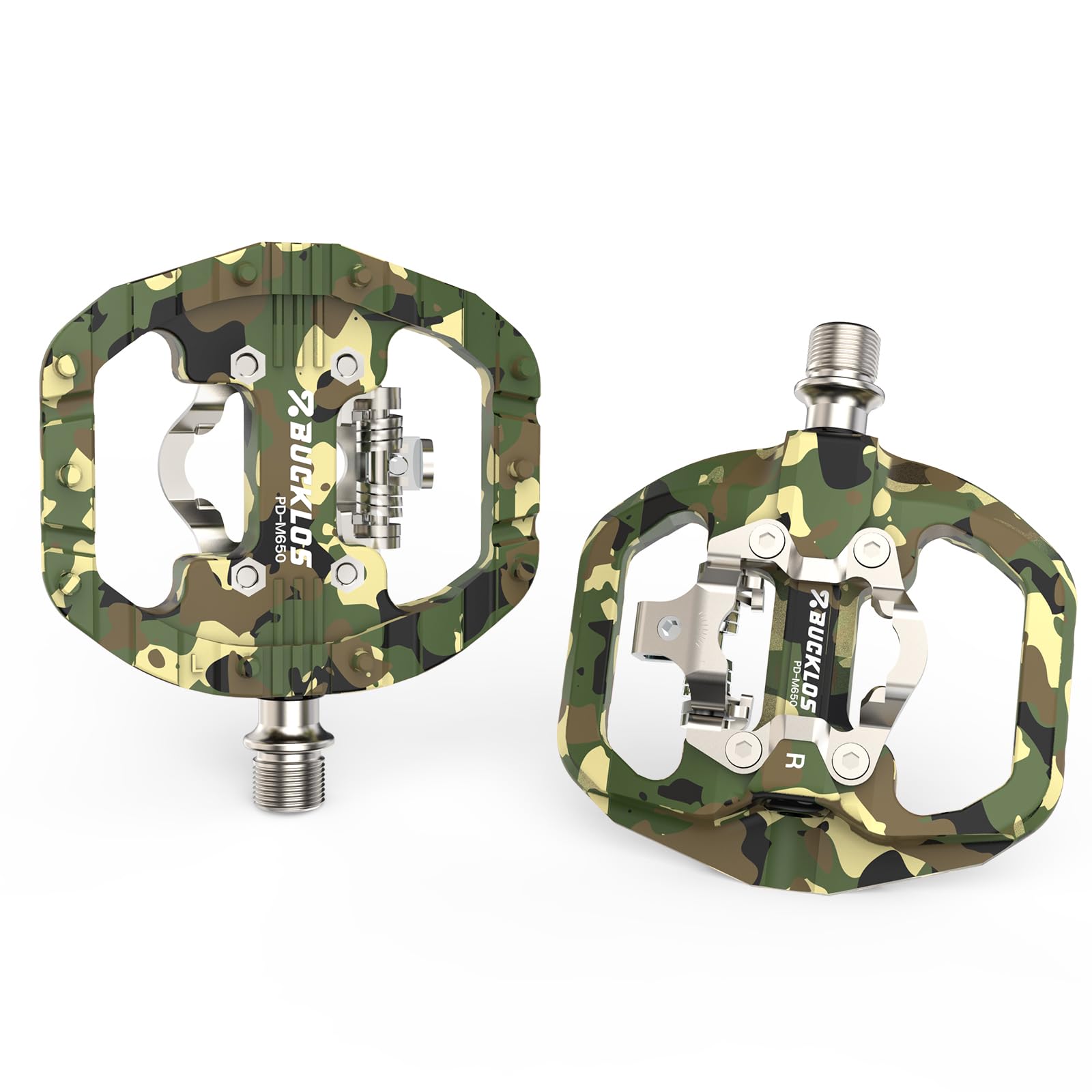 AEYINO Mountain Bike for SPD Pedals Clip in SPD Flat Combo Dual Sided Pedals, Compatible with Shimano SPD MTB/Road Bike Clipless for Indoor Cycling and Urban Riding（Camouflage）