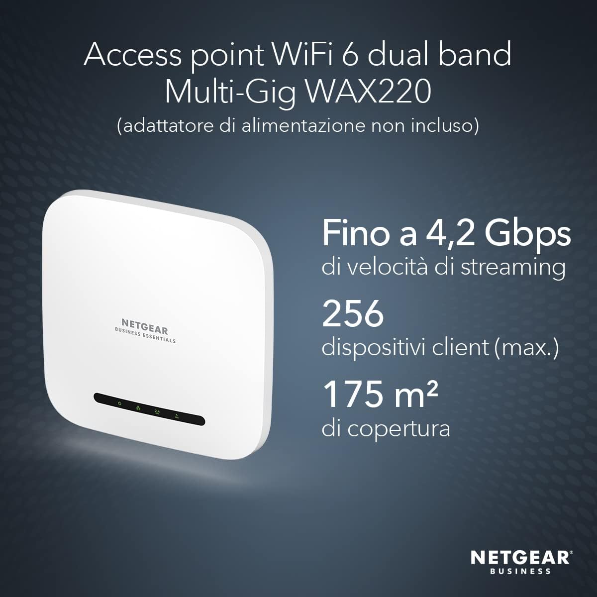 NETGEAR Access Point WiFi 6 AX4200 WAX220, Velocità Dual Band, 1 Porta Ethernet 1G PoE+, Fino a 256 dispositivi, sicurezza WPA3 - Immagine 2