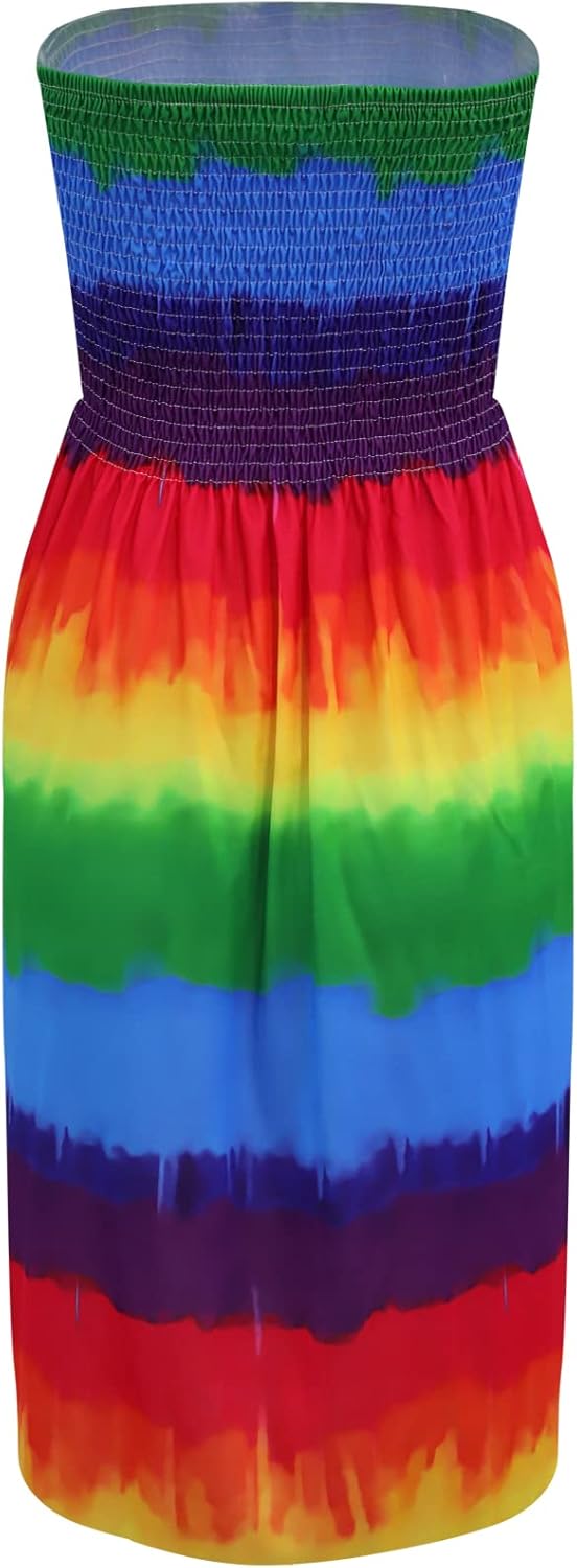 Tube Top Dress Women Summer Beach Sundresses Bohemian Floral Tube Dresses for Women Rainbow XL - Image 6