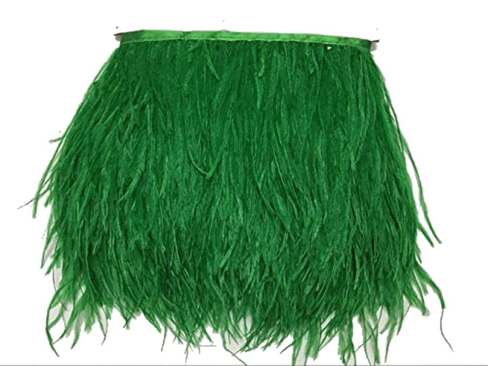 KOLIGHT Pack of 2 Yards Natural Dyed Ostrich Feathers Trim Fringe 4~5inch for DIY Dress Sewing Crafts Costumes Decoration (Dark-Green)