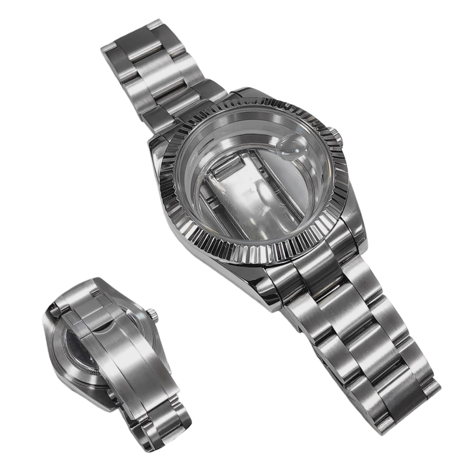 41mm Ersatz-Uhrengehäuse Kit mit Geriffelter Lünette und Armband, passend für 8285 Uhrwerk, Saphirglas Datumslupe für Rolex Datejust - 1