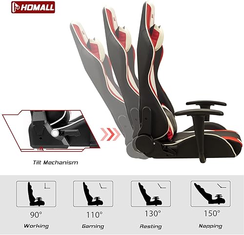 Miniatura 5 de Homall Silla de juegos de carreras estilo silla de oficina ergonómica con respaldo alto de piel sintética para computadora con reposacabezas y