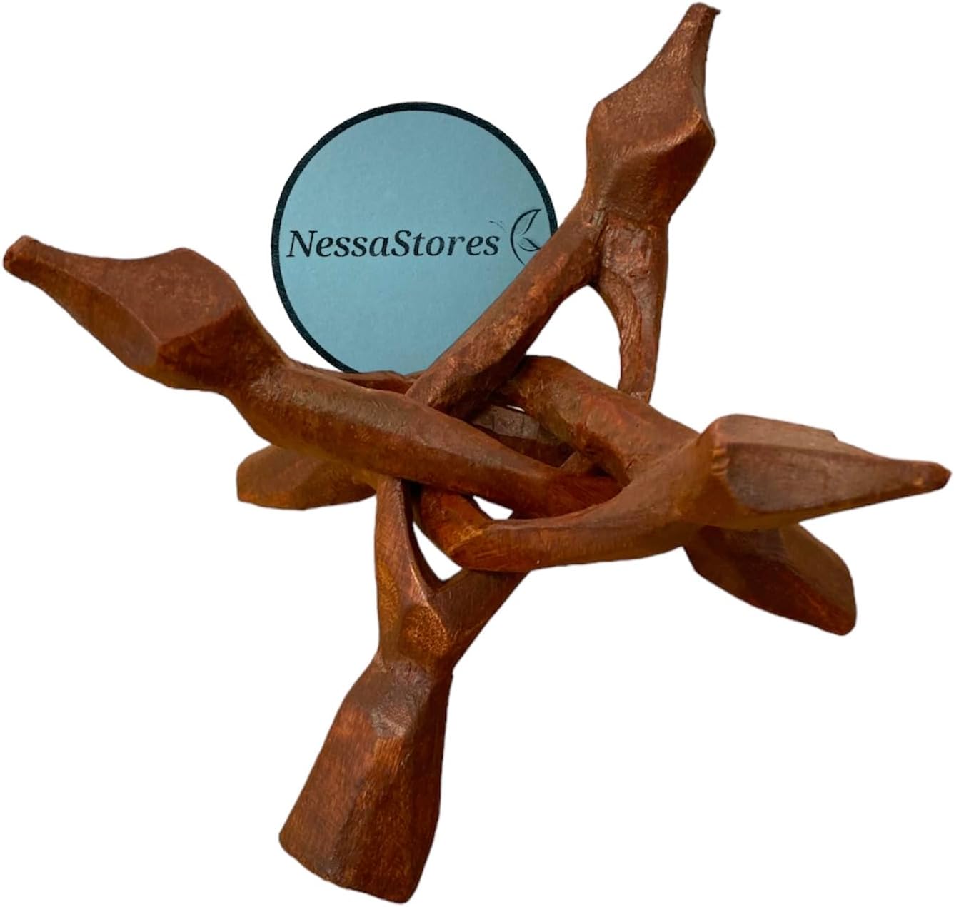 NESSASTORES 6 Wooden Tripod Stand - 6" Hand Carved Room Decor Holder, Ideal Crystal Ball Stand, Rock Stand, Vase Holder Stand for Abalone Shell, Decorative Bowl, Sphere, or Geode JC-046