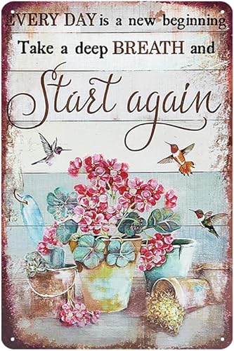 Miniatura 1 de YOYI ART Letreros vintage de colibrí Every Day is A New Beginning Take A Deep Breath and Start Again, letreros de metal retro para patio,