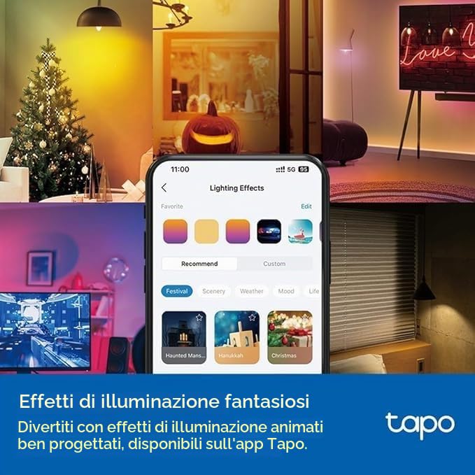 Tapo L430C (4 pezzi) Smart Bulb, Alexa E14, lampadina LED, 470 lumen massimi, dimmerabile, lampadina cambia colore, bioritmo automatico, sincronizzazione musica, controllo vocale/app, pianificazione e