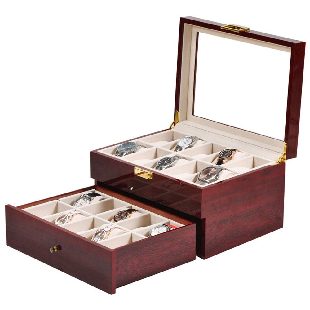 Boîte de rangement pour montres avec couvercle en verre, cadeau idéal