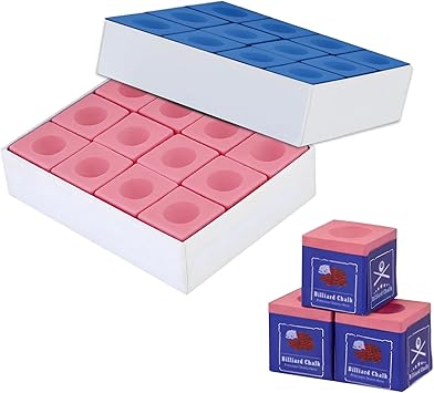 AKLOT Professional Pool Cue Chalk, 24 Cubs Billiard Chalk with Storage Box Fine Powder Pool Chalk Cubes 2 Colors Billiard Cue Chalk Suitable for Each Cue Tip Size Red/Blue