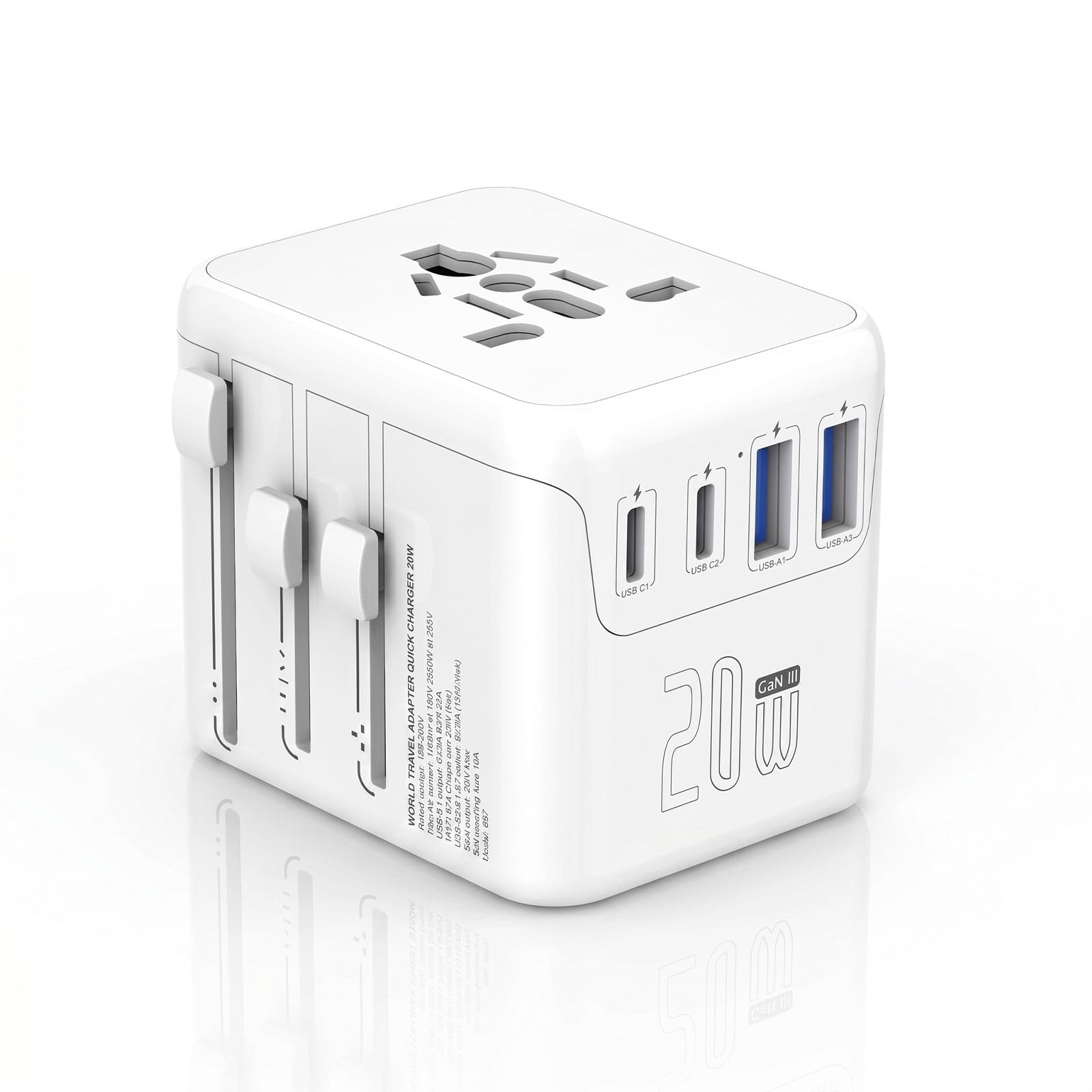 Adattatore da viaggio in tutto il mondo, spina da viaggio universale con 2 USB A e 2 USB C, adattatore per presa internazionale, adattatore universale per Inghilterra, Stati Uniti