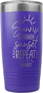 PlaqueMaker Customizable Summer Vacation Tumbler - Sunrise Sunburn Sunset Repeat - Add Personalized Names or Message (Purple)