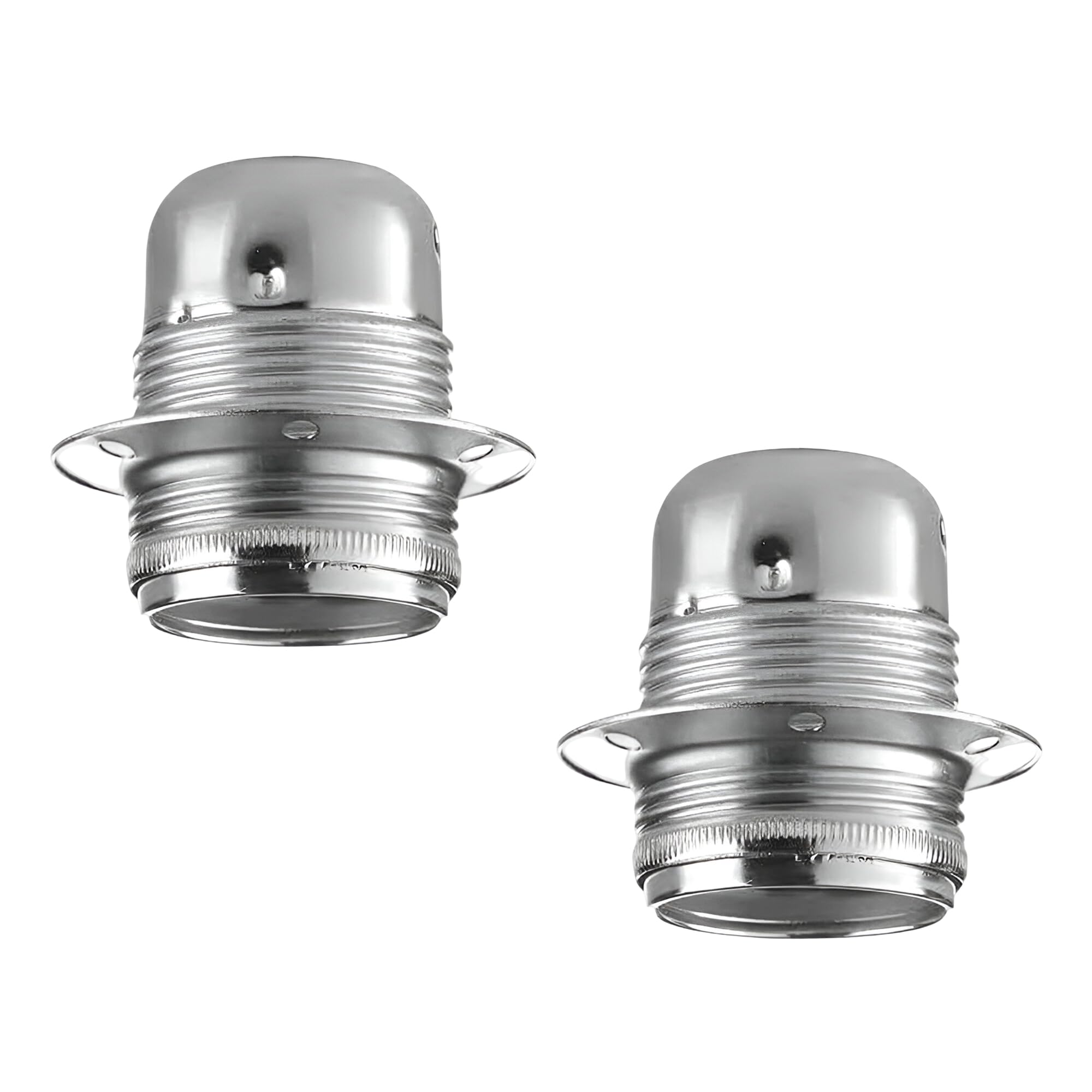 E27 Chrome Lamp Holder Pair, Metal Industrial Light Fitting with Threaded Base for Pendant and Ceiling Lamps