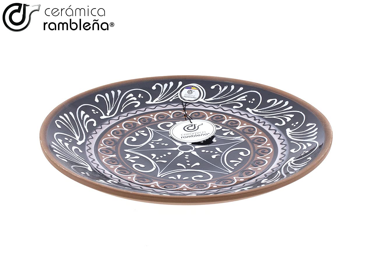 CERÁMICA RAMBLEÑA | Plato Decorativo para Colgar en Pared | Plato de cerámica | Plato decoración | Plato de Barro Rojo - Modelo D21 | 100% Hecho a Mano | 28x28x4.5 cm