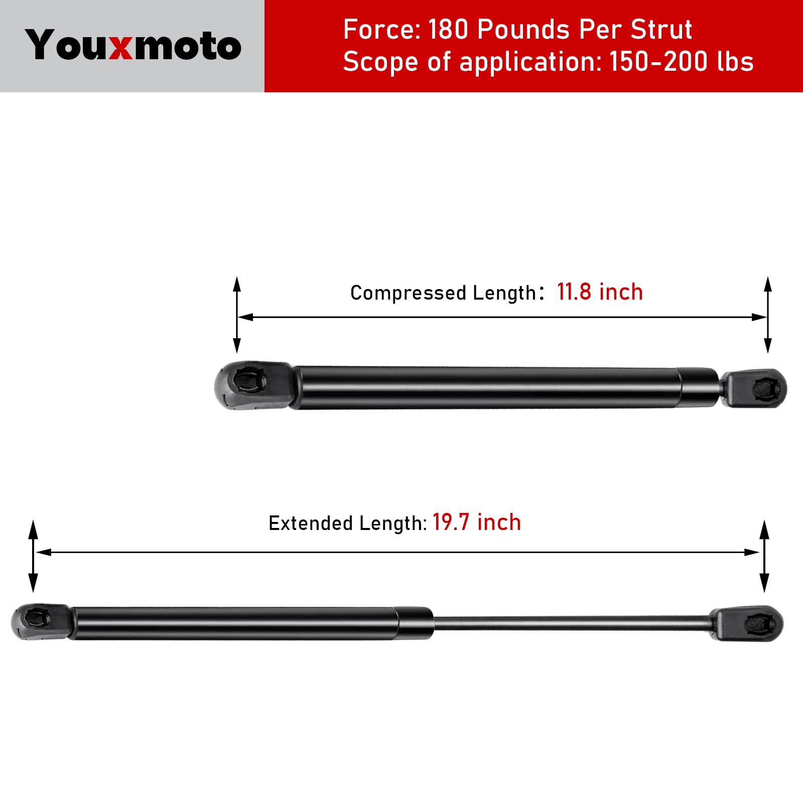 200 Lb Lift Capacity Gas Strut 20 Inch 200LB Gas Struts (2-Pack) With L Brackets - 890N Lift Support For Heavy Hatch Doors, Murphy Beds, Tonneau Covers Gas Struts 20 Inch