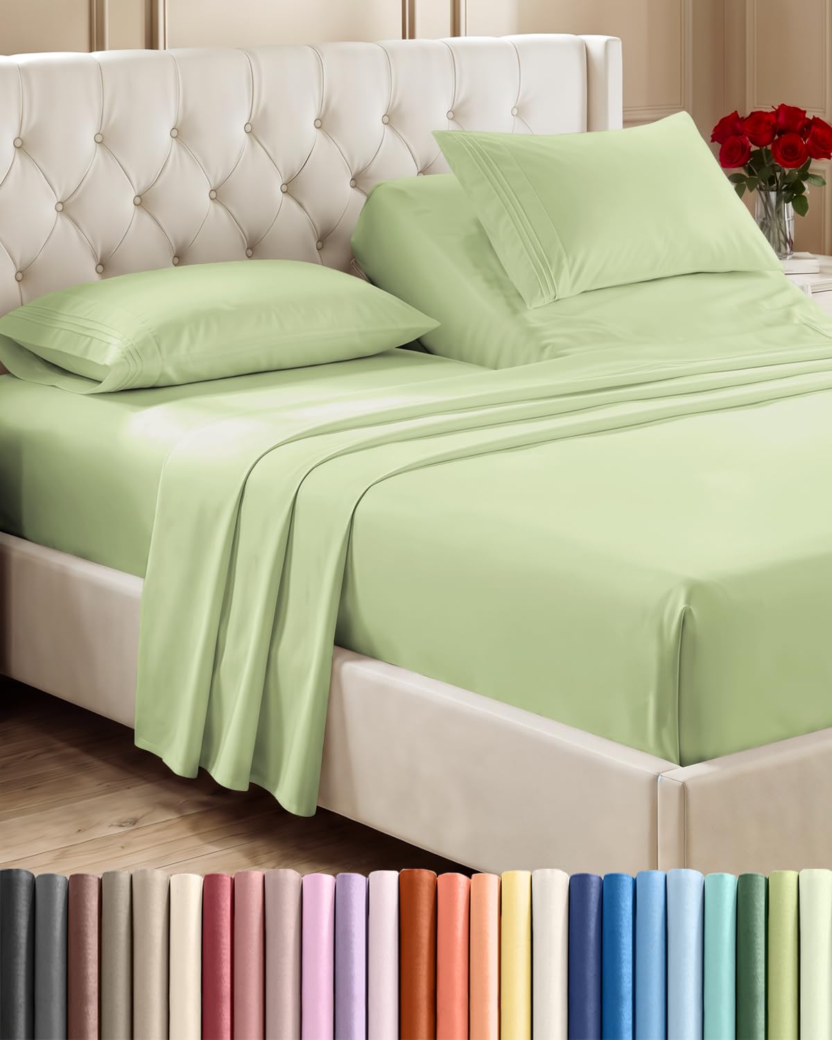 Flex Top Split Head King 4 Piece Sheet Set - Ultra-Soft - Light Sage Green